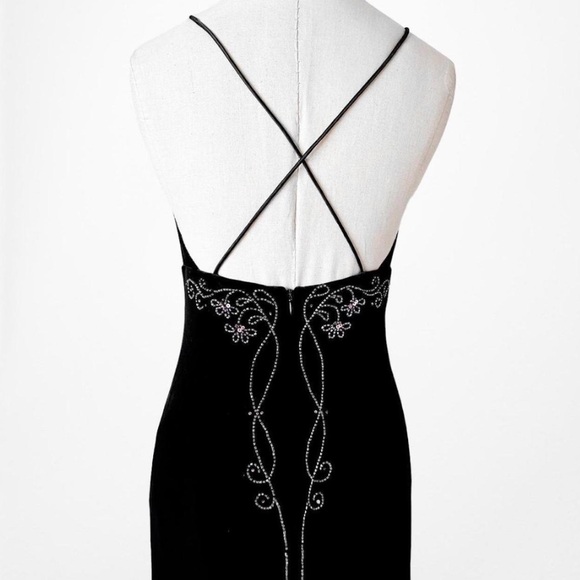 Black hand beaded vintage y2k prom, hoco, upscale maxi dress - Picture 5 of 8